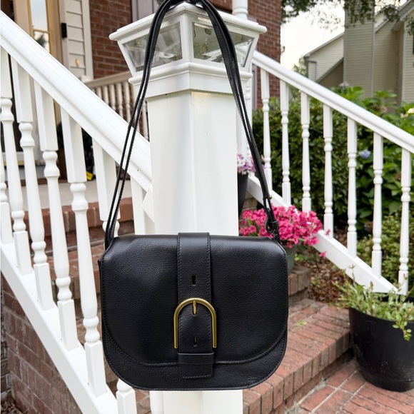 Fossil Wiley Saddle Black Leather Flap Shoulder Handbag - Picture 2 of 10